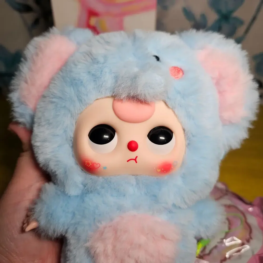 Baby Three Animal Party OPENED Elephant Plush 360 Boba Eyes Pink Hair Pouting